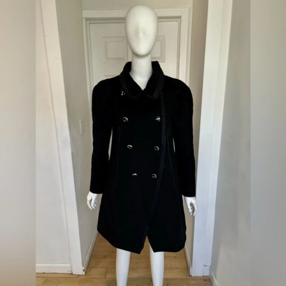 Marithe Francois Girbaud Double Breasted Black Angora Wool Coat Size US 10 - Picture 1 of 9